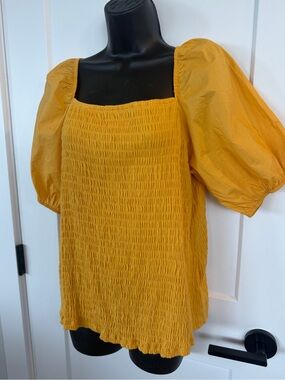 NWT Addition Elle Mustard Yellow ELASTICISED BODICE Square-Neck Puff Sleeve Top